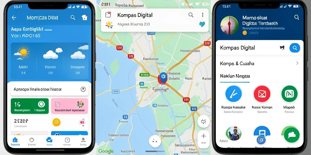 Tampilan antarmuka utama MPO1221 dengan akses kompas dan informasi cuaca.