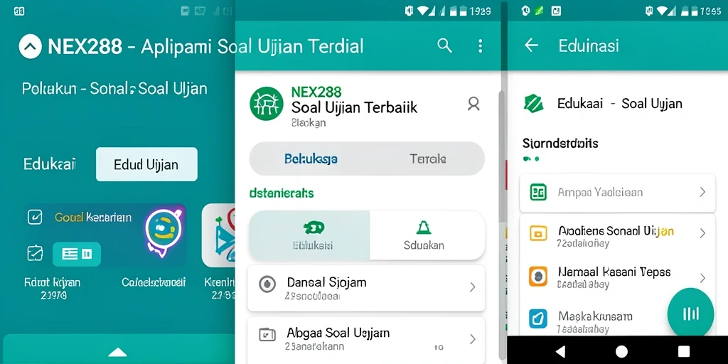Antarmuka aplikasi NEX288 untuk soal ujian yang interaktif dan mudah digunakan.