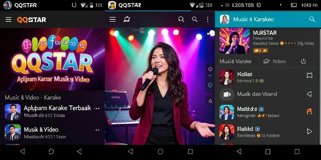 Antarmuka aplikasi QQSTAR yang menarik untuk Karaoke.