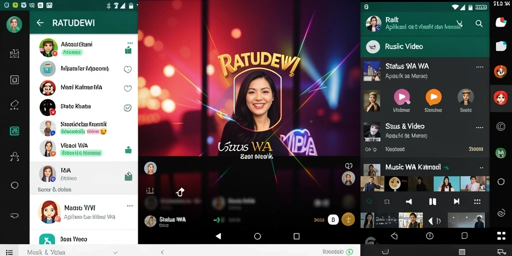 Tampilan antarmuka pengguna aplikasi RATUDEWI untuk Status WA Video.